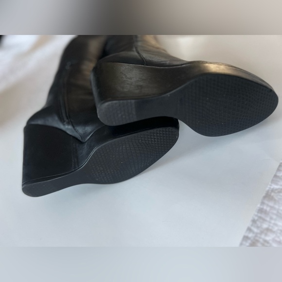 Stuart Weitzman Black Leather Wedge Knee-High Boots (9) - Picture 14 of 16